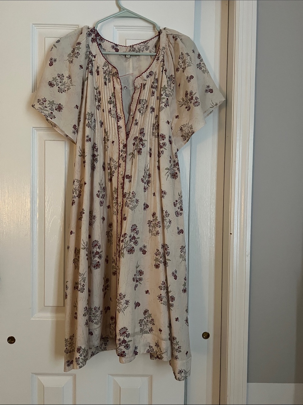 Cream Floral Midi Dress with Purple Print